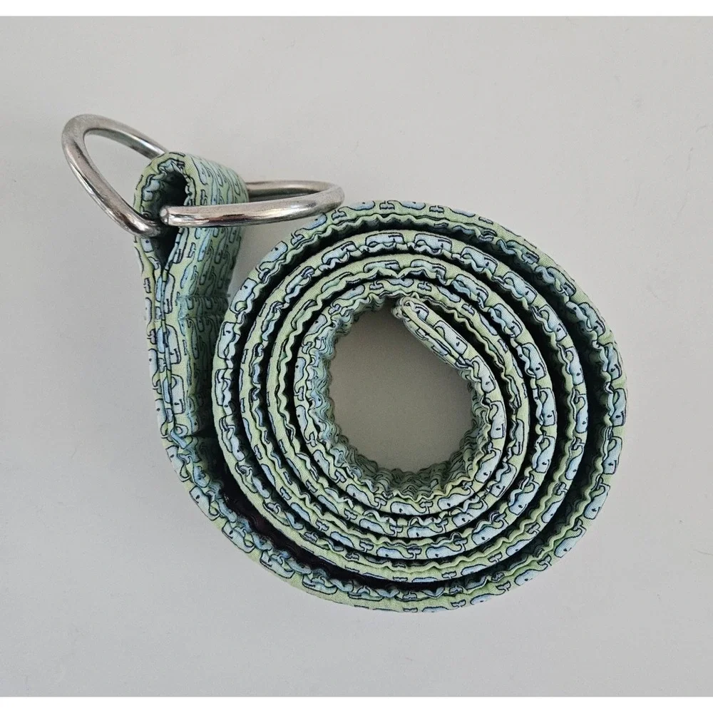 Vineyard Vines D Ring Belt Mens Lg Green Blue Whales Cotton Preppy Beach Golf
